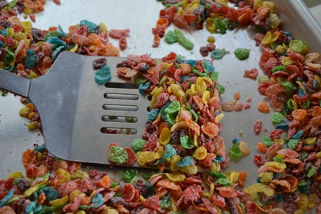 removing cereal with pancake turner